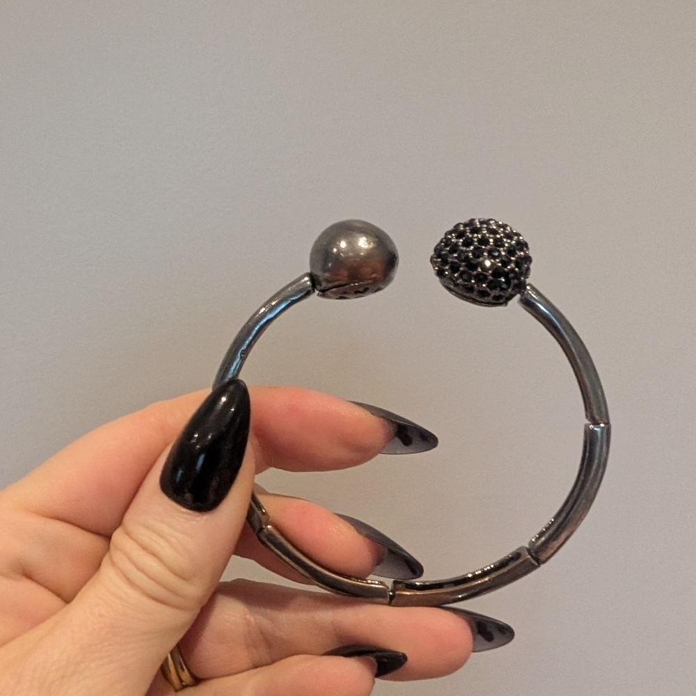 Silver and Black Open Cuff Bracelet